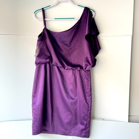 NWT! ($130) Jessica Simpson One Shoulder Purple Satin Dress Formal Prom Dress 14 - Picture 4 of 12